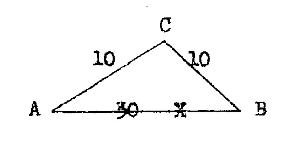 Diagram of three nodes A, B and C: link A–B carries 30 and is cut, while A–C and C–B each carry 10