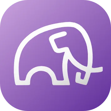 Surus logo: a white outline of an elephant on a purple rounded square
